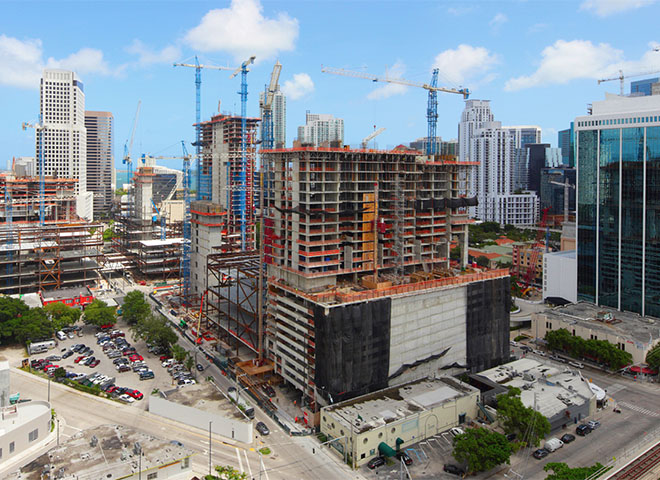 Commercial building construction site