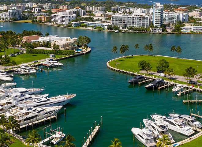 Marina with docked boats