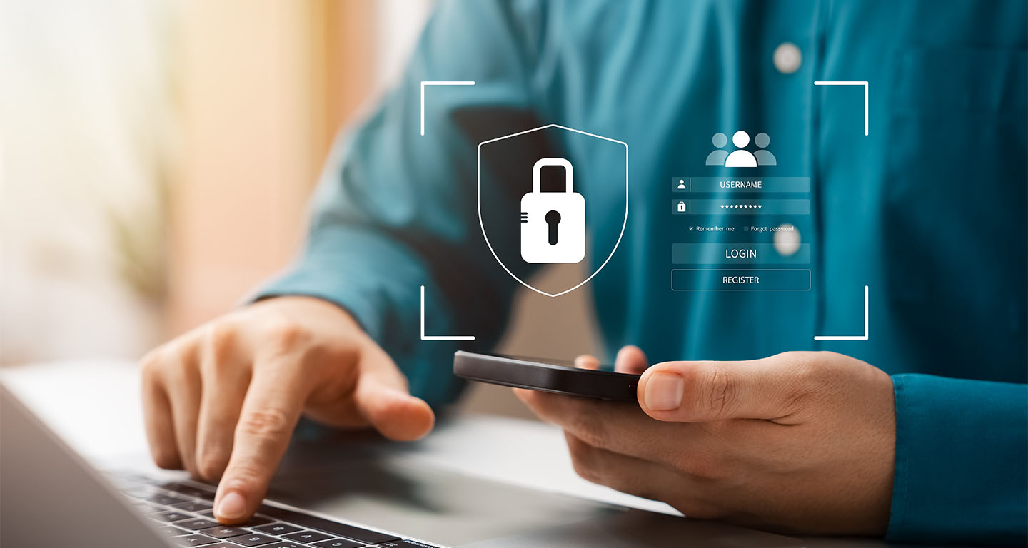 Businessman using smartphone information security and encryption