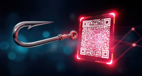 Red QR code with fishing hook