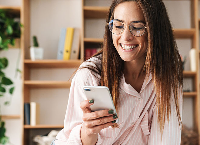 Woman using mobile app