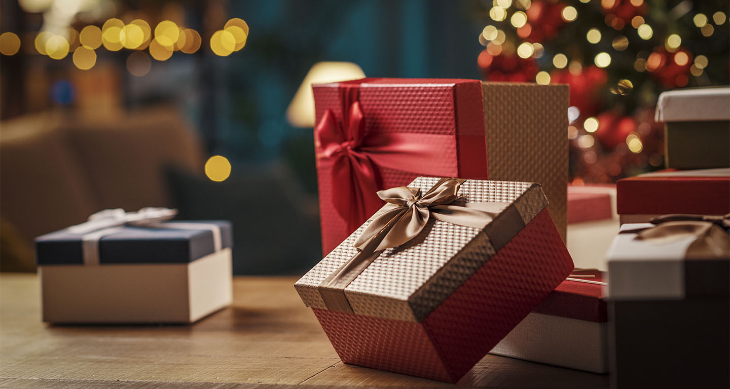 Christmas tree and gifts in the living room